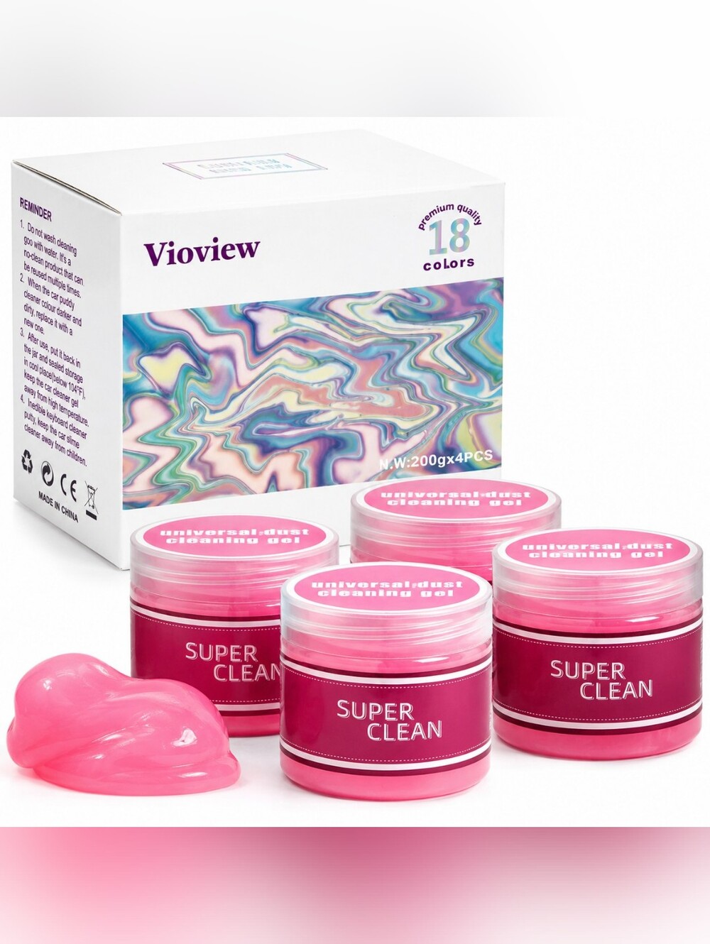 Vioview Universal Dust Cleaning Gel 4 Pack Pink Keyboard Car Vent Cleaner Putty